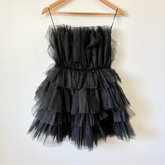 Mable Organza Tube Ruffle Mini Dress Black Women's Size S - Picture 10 of 16